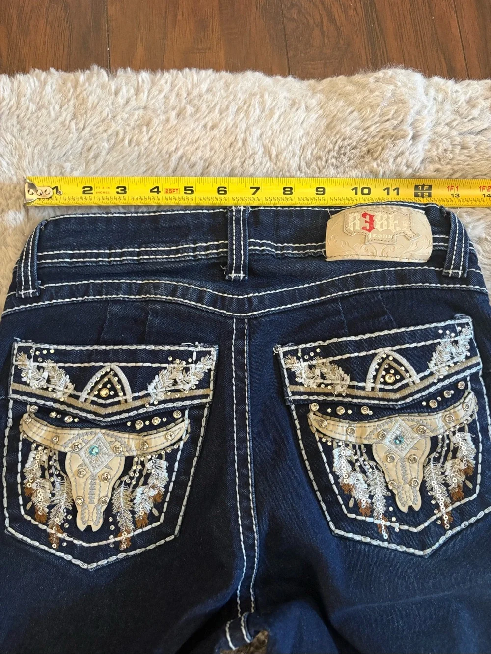 Hudson Jeans Dark Blue Boot Cut Jeans with Beaded Embroidered Pockets